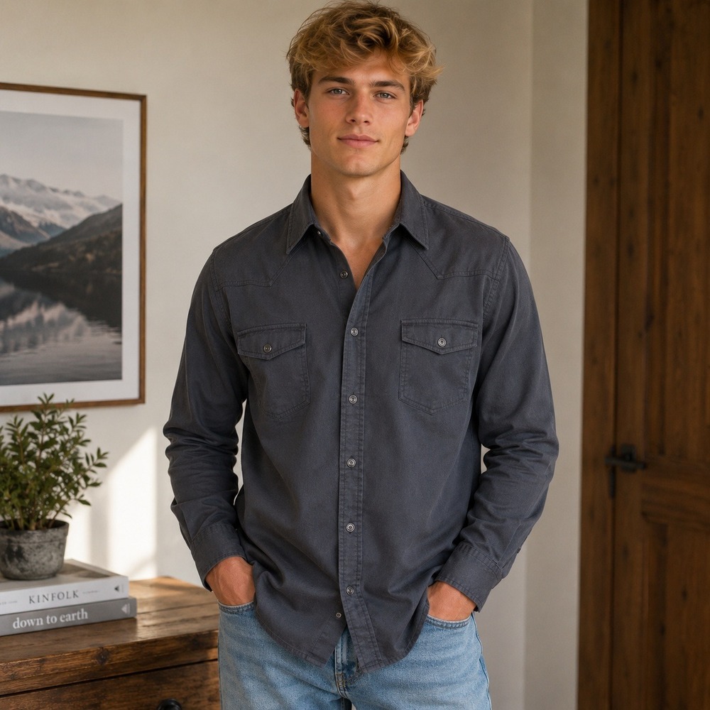 Men's Outlander‎ Charcoal Casual Button Down Shirt S